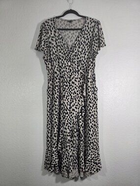 Torrid Animal Print Dress Women Plus Size 1X Hi Low V Neck Polka Dots Party